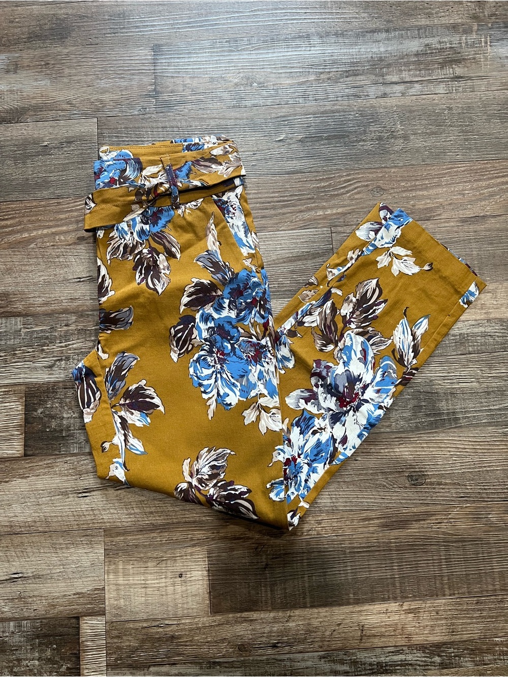 Mustard Floral Women’s Jeans - Blue & White Print